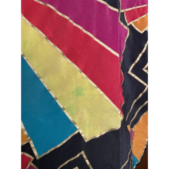 Bob Mackie Silk Scarf Geometric Color Festive Art Deco Vintage (READ) - Picture 4 of 10